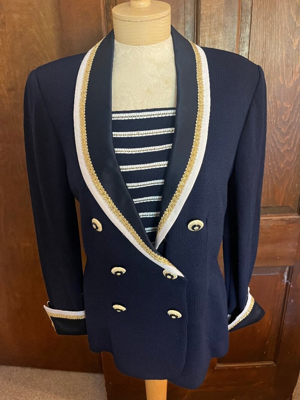 Vintage St. John Evening by Marie Gray Navy and Gold Jacket, Size 10